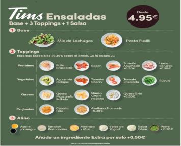 Carta de ensaladas en Franquicias Tim Hortons