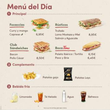 Carta Menú del día franquicia Tim Hortons