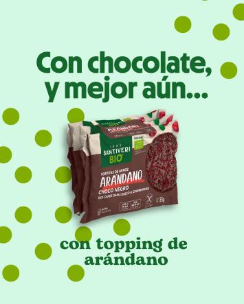Tortitas de arroz y Chocolate con toping de arándano