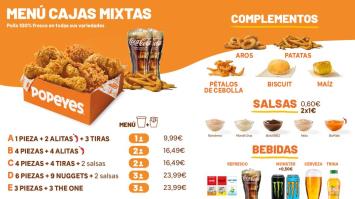 Menú cajas Mixtas Popeyes