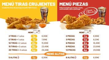 Carta menú Tiras crujientes franquicia Popeyes